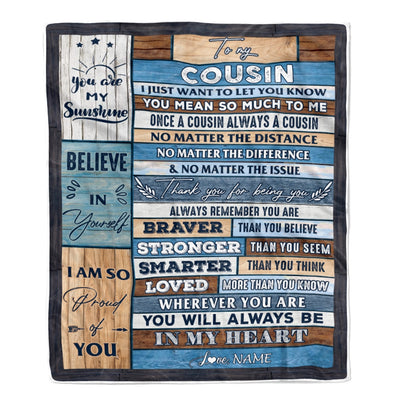 Personalized To My Cousin Blanket From Famaly Wood You Will Always Be In My Heart Cousin Birthday Christmas Graduation Customized Bed Fleece Throw Blanket | teecentury