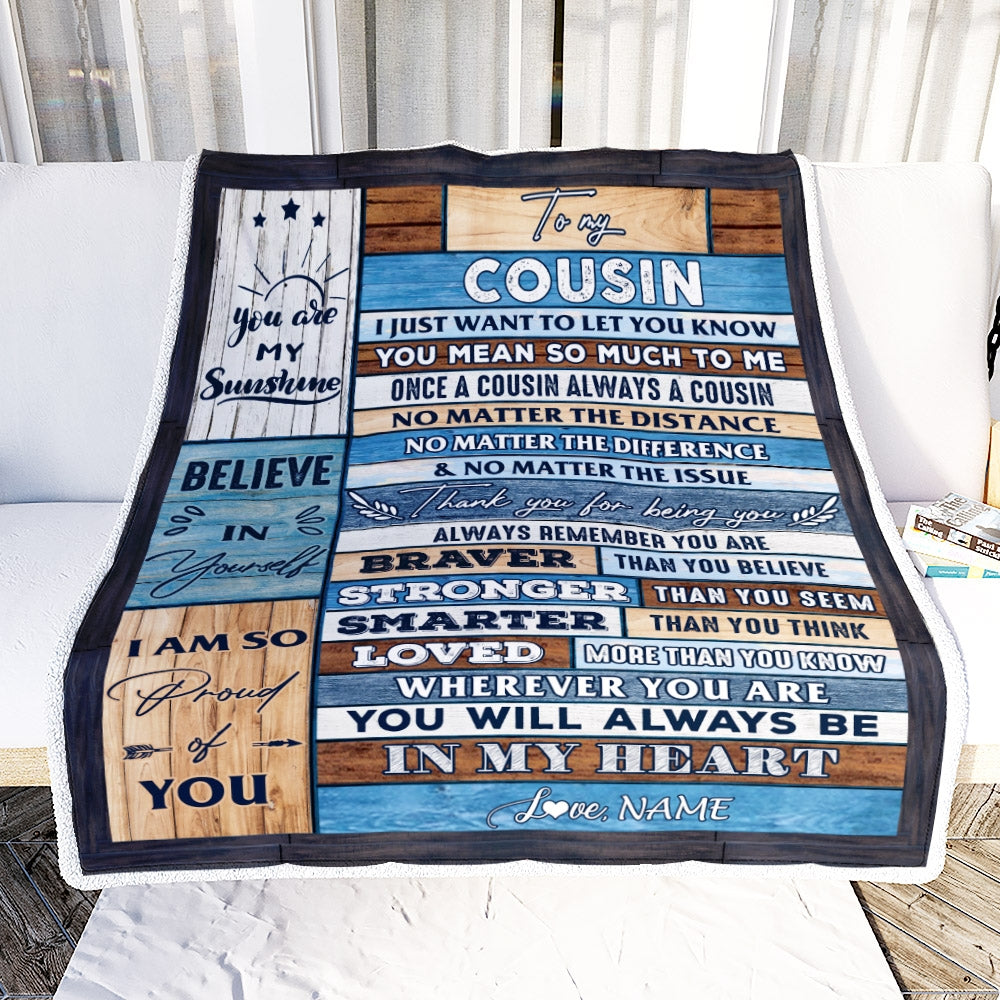 Personalized To My Cousin Blanket From Famaly Wood You Will Always Be In My Heart Cousin Birthday Christmas Graduation Customized Bed Fleece Throw Blanket | teecentury
