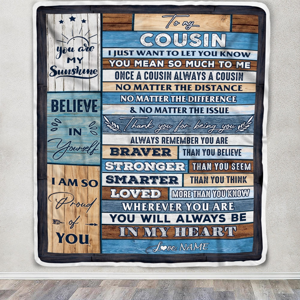 Personalized To My Cousin Blanket From Famaly Wood You Will Always Be In My Heart Cousin Birthday Christmas Graduation Customized Bed Fleece Throw Blanket | teecentury