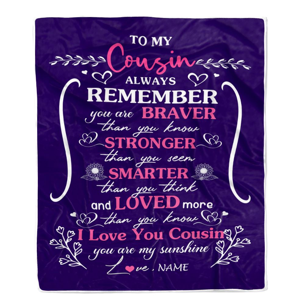 Personalized To My Cousin Blanket From Family Member Purple I Love You Cousin Birthday Gifts Graduation Christmas Customized Bed Fleece Throw Blanket | teecentury