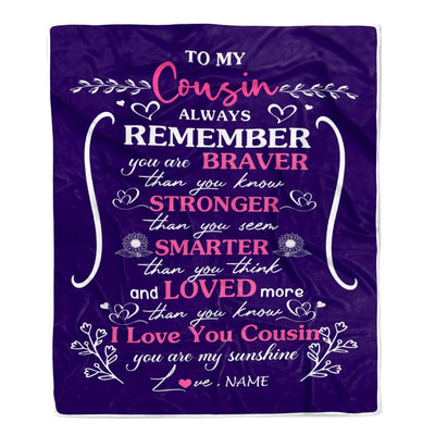 Personalized To My Cousin Blanket From Family Member Purple I Love You Cousin Birthday Gifts Graduation Christmas Customized Bed Fleece Throw Blanket | teecentury