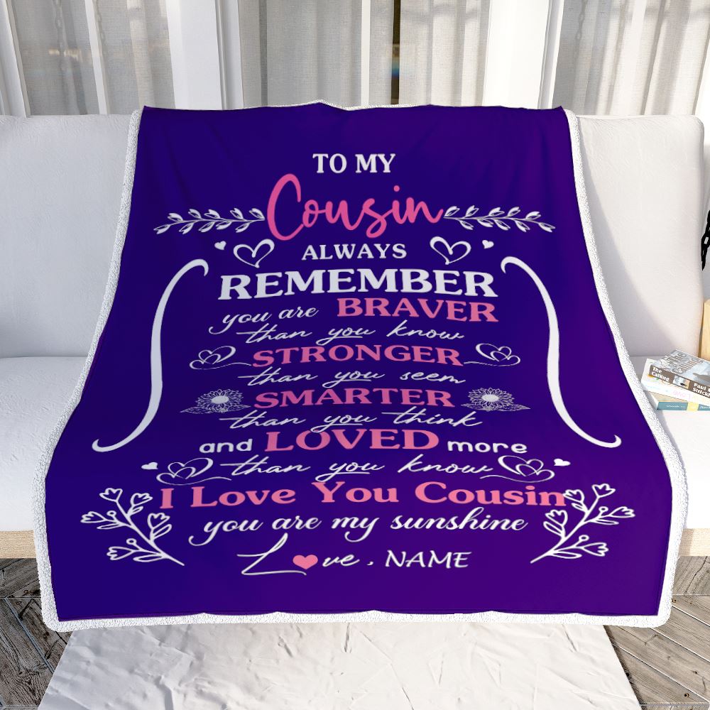 Personalized To My Cousin Blanket From Family Member Purple I Love You Cousin Birthday Gifts Graduation Christmas Customized Bed Fleece Throw Blanket | teecentury