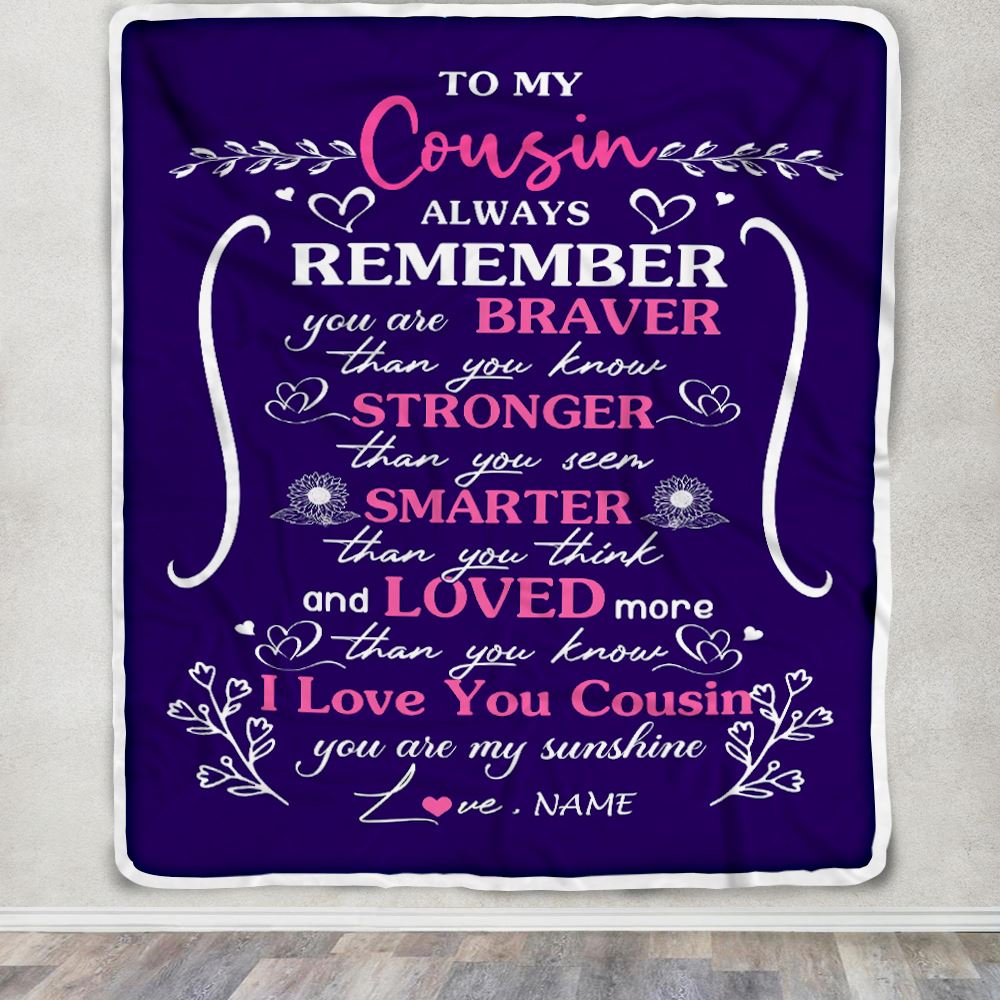 Personalized To My Cousin Blanket From Family Member Purple I Love You Cousin Birthday Gifts Graduation Christmas Customized Bed Fleece Throw Blanket | teecentury