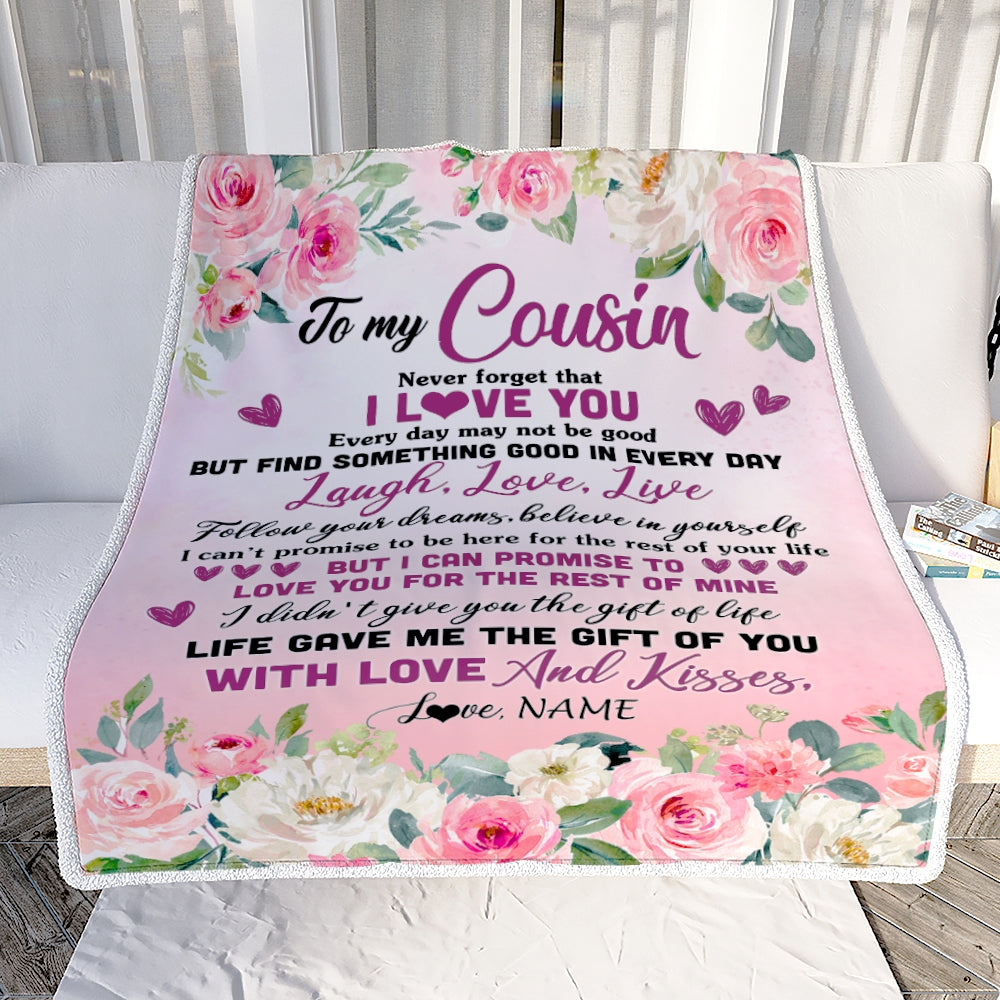 Personalized To My Cousin Blanket From Family Never Forget I Love You Flower Cousin Birthday Graduation Christmas Customized Bed Fleece Throw Blanket | teecentury