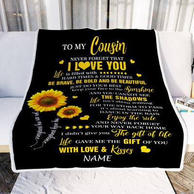 Personalized To My Cousin Blanket From Family Sunflower Never Forget I Love You Cousin Birthday Celebrating Graduation Gift Christmas Fleece Blanket | teecentury