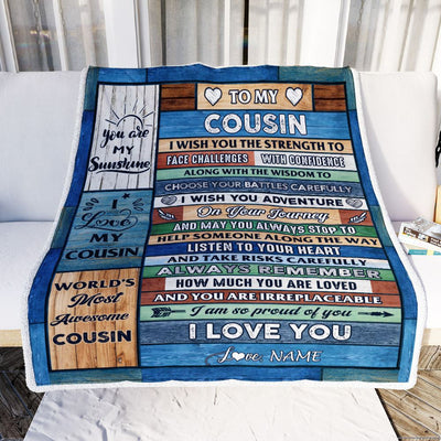 Personalized To My Cousin Blanket From Family Wood I Am So Proud Of You I Love You Cousin Birthday Graduation Christmas Customized Fleece Throw Blanket | teecentury