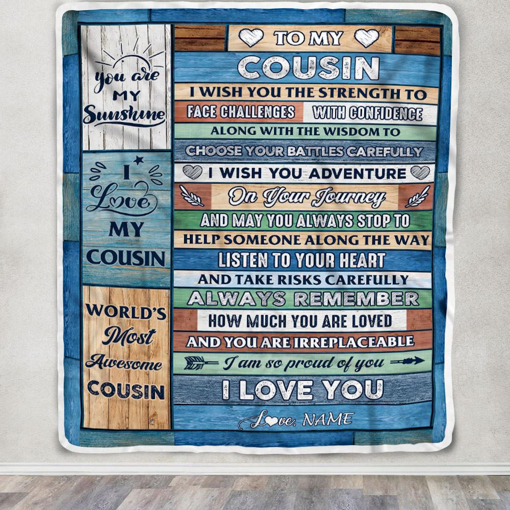 Personalized To My Cousin Blanket From Family Wood I Am So Proud Of You I Love You Cousin Birthday Graduation Christmas Customized Fleece Throw Blanket | teecentury