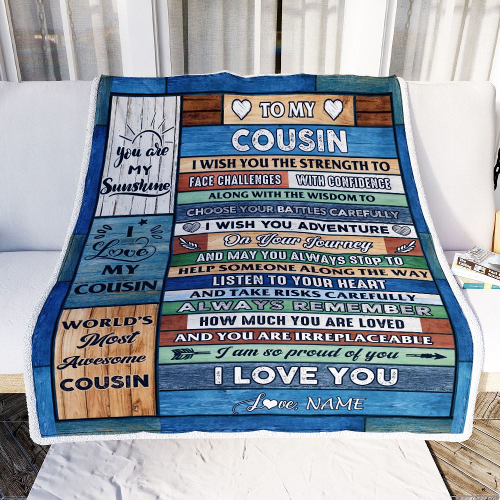 Personalized To My Cousin Blanket From Family Wood Remember To Be Awesome Cousin Birthday Graduation Christmas Customized Fleece Throw Blanket | teecentury
