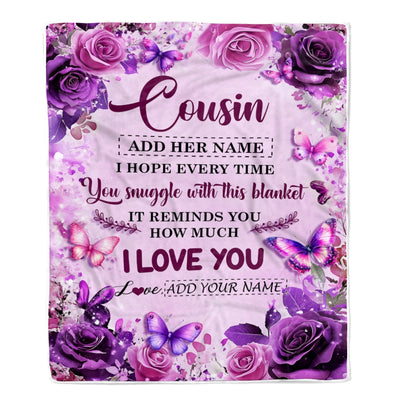 Personalized To My Cousin Gifts Blanket From Family Purple Floral Birthday Gifts For Cousin Graduation Christmas Custom Fleece Throw Blanket | teecentury