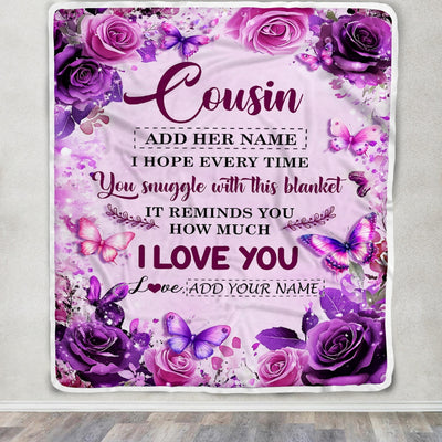 Personalized To My Cousin Gifts Blanket From Family Purple Floral Birthday Gifts For Cousin Graduation Christmas Custom Fleece Throw Blanket | teecentury