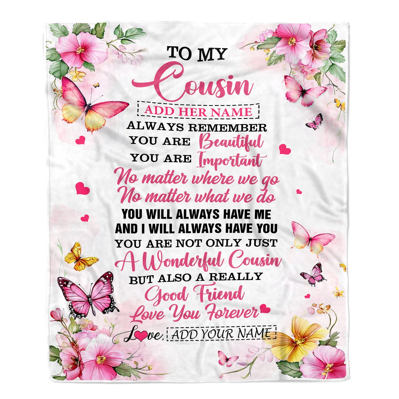 Personalized To My Cousin Gifts Blanket From Family You Are Beautiful Birthday Gifts For Cousin Graduation Christmas Custom Fleece Throw Blanket | teecentury