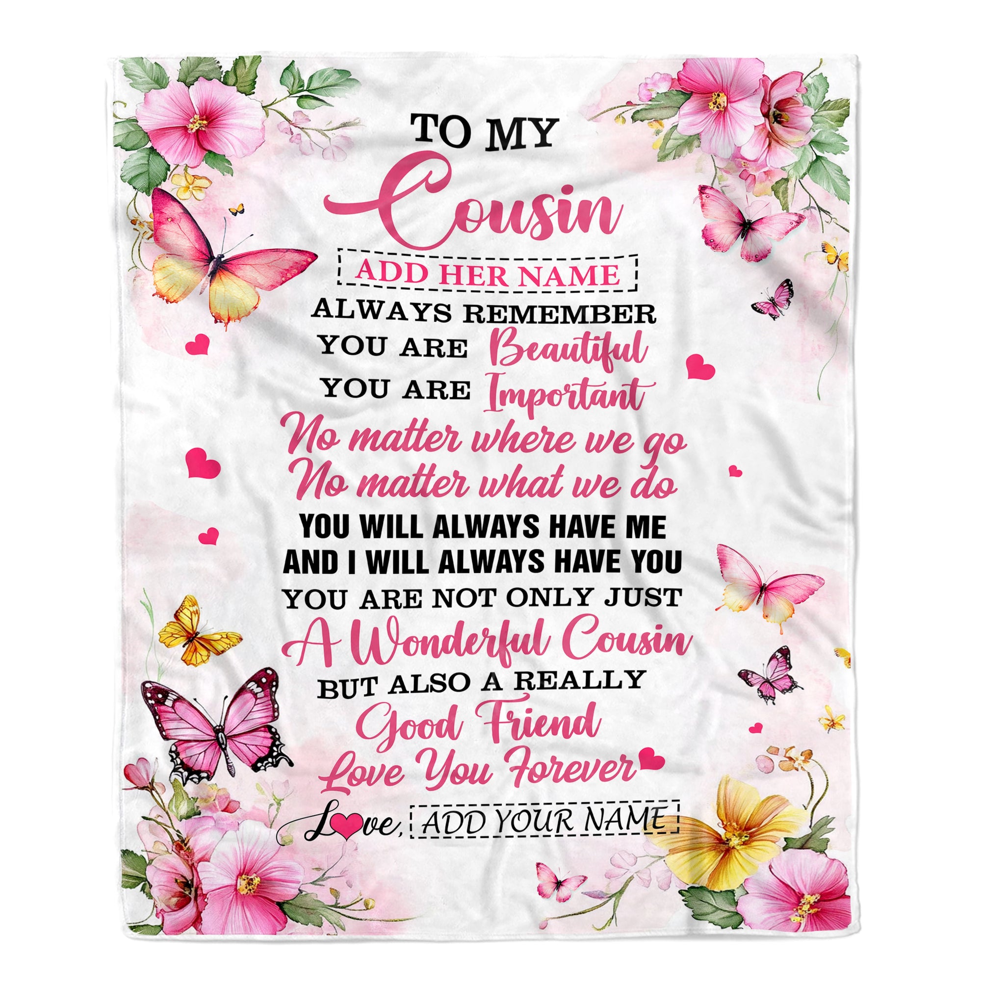 Personalized To My Cousin Gifts Blanket From Family You Are Beautiful Birthday Gifts For Cousin Graduation Christmas Custom Fleece Throw Blanket | teecentury