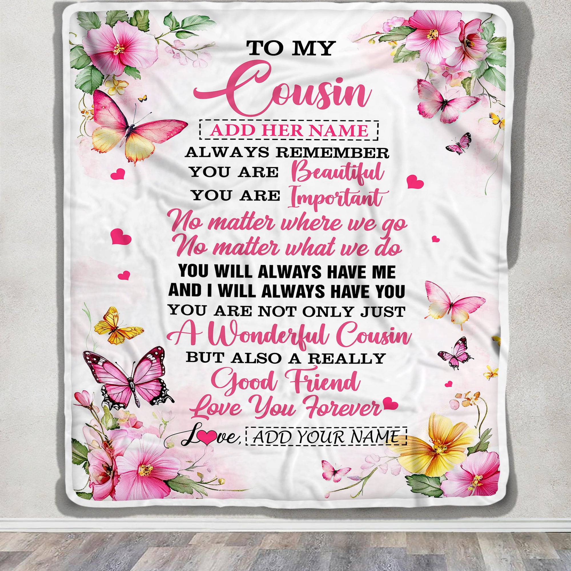 Personalized To My Cousin Gifts Blanket From Family You Are Beautiful Birthday Gifts For Cousin Graduation Christmas Custom Fleece Throw Blanket | teecentury