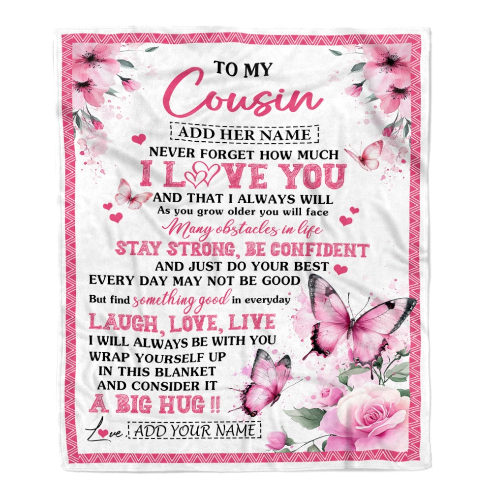 Personalized To My Cousin Gifts From Family Blanket I Love You Butterfly Birthday Gifts For Cousin Graduation Christmas Customized Fleece Throw Blanket | teecentury