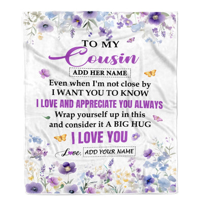 Personalized To My Cousin Gifts From Family Blanket I Love You Purple Floral Birthday Gift Idea For Cousin Gifts Christmas Customized Fleece Throw Blanket | teecentury