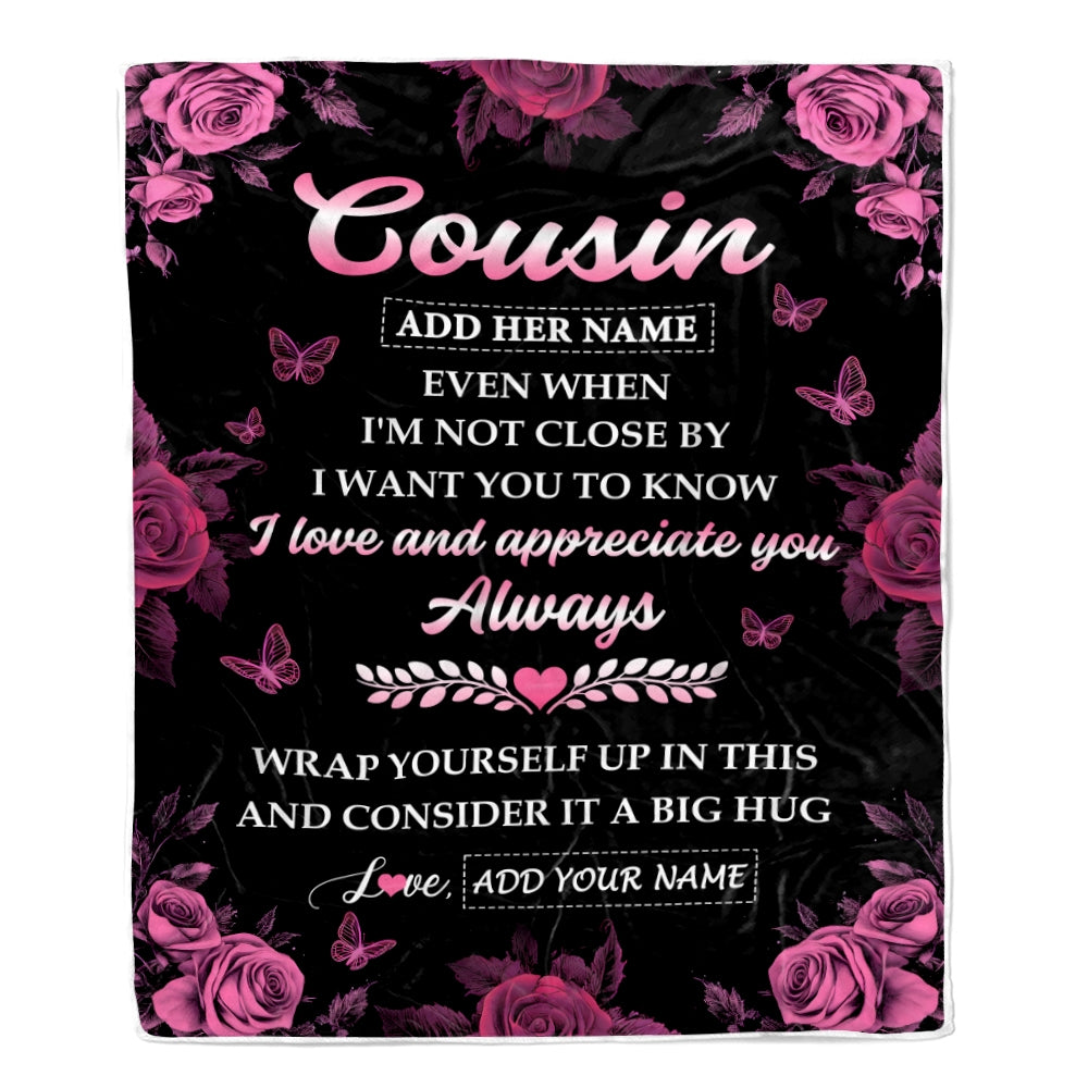 Personalized To My Cousin Gifts From Family Blanket Rose Floral It A Big Hug Birthday Gift Idea For Cousin Gifts Christmas Customized Fleece Throw Blanket | teecentury