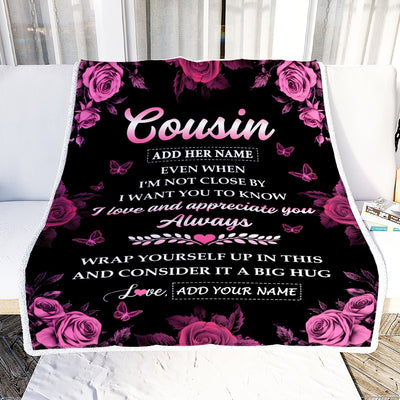Personalized To My Cousin Gifts From Family Blanket Rose Floral It A Big Hug Birthday Gift Idea For Cousin Gifts Christmas Customized Fleece Throw Blanket | teecentury