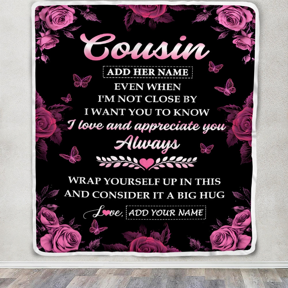 Personalized To My Cousin Gifts From Family Blanket Rose Floral It A Big Hug Birthday Gift Idea For Cousin Gifts Christmas Customized Fleece Throw Blanket | teecentury