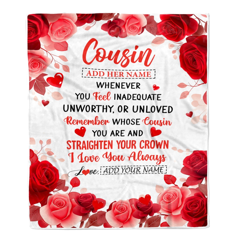 Personalized To My Cousin Gifts From Family Blanket Rose Flower Anniversary Birthday Gifts Cousin Graduation Christmas Custom Fleece Throw Blanket | teecentury