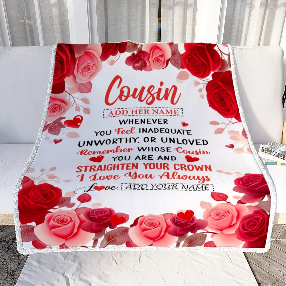 Personalized To My Cousin Gifts From Family Blanket Rose Flower Anniversary Birthday Gifts Cousin Graduation Christmas Custom Fleece Throw Blanket | teecentury
