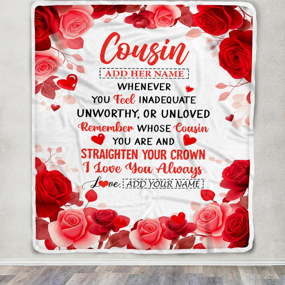 Personalized To My Cousin Gifts From Family Blanket Rose Flower Anniversary Birthday Gifts Cousin Graduation Christmas Custom Fleece Throw Blanket | teecentury