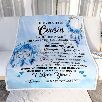 Personalized To My Cousin Gifts From Family Cousin Blanket Dream Catcher Blue Cousin Birthday Gifts Graduation Christmas Customized Fleece Throw Blanket | teecentury