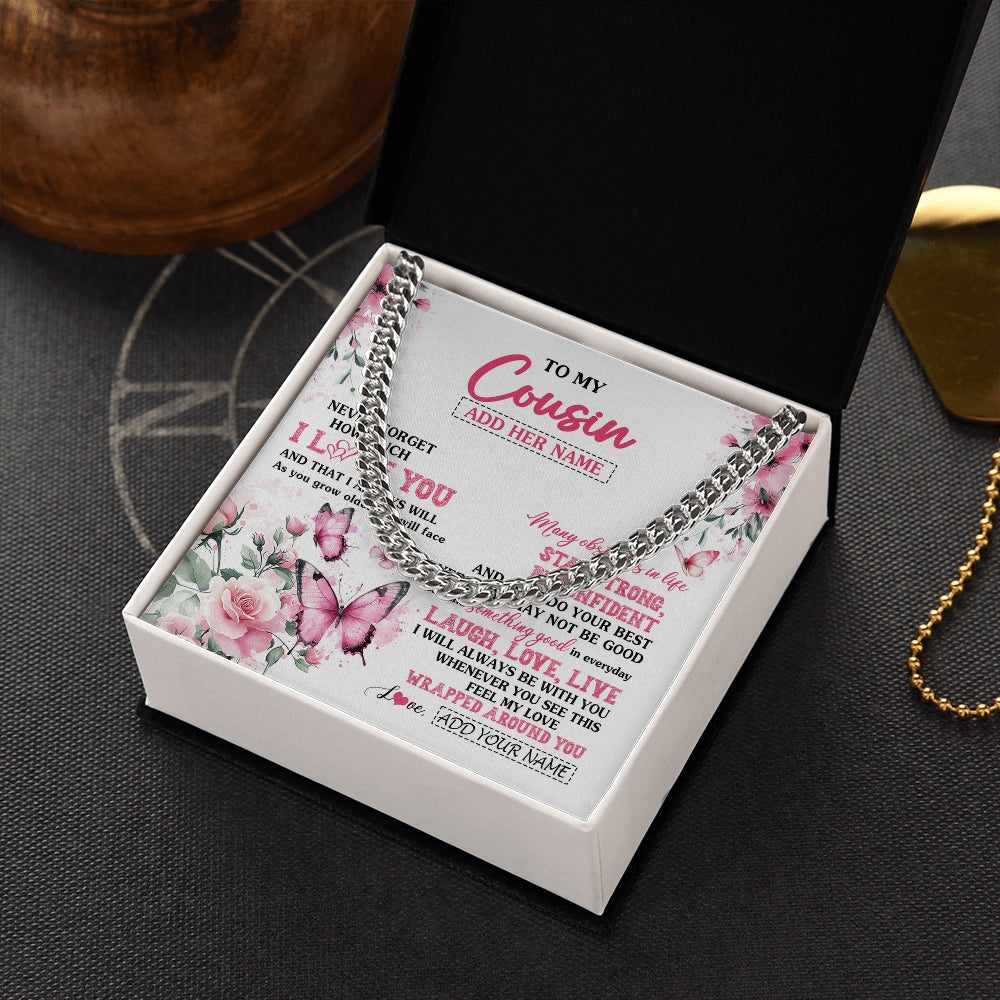 Cuban Link Chain Necklace Stainless Steel | 2 | Personalized To My Cousin Gifts From Family Necklace I Love You Butterfly Birthday Gifts For Cousin Graduation Christmas Custom Gift Box Message Card | https://teecentury.