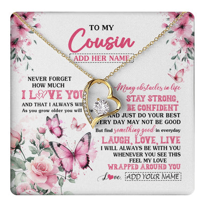 Forever Love Necklace 18K Yellow Gold Finish | 1 | Personalized To My Cousin Gifts From Family Necklace I Love You Butterfly Birthday Gifts For Cousin Graduation Christmas Custom Gift Box Message Card | https://teecentury.