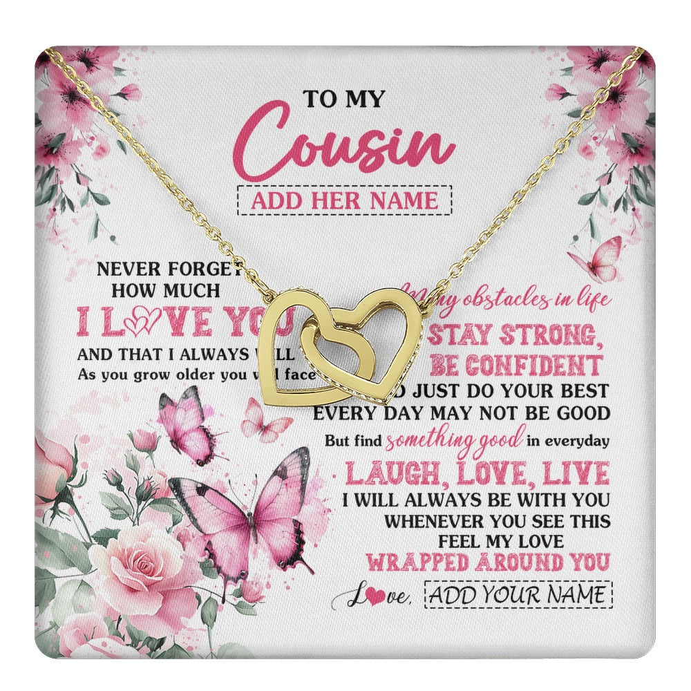 Interlocking Hearts Necklace 18K Yellow Gold Finish | 1 | Personalized To My Cousin Gifts From Family Necklace I Love You Butterfly Birthday Gifts For Cousin Graduation Christmas Custom Gift Box Message Card | https://teecentury.