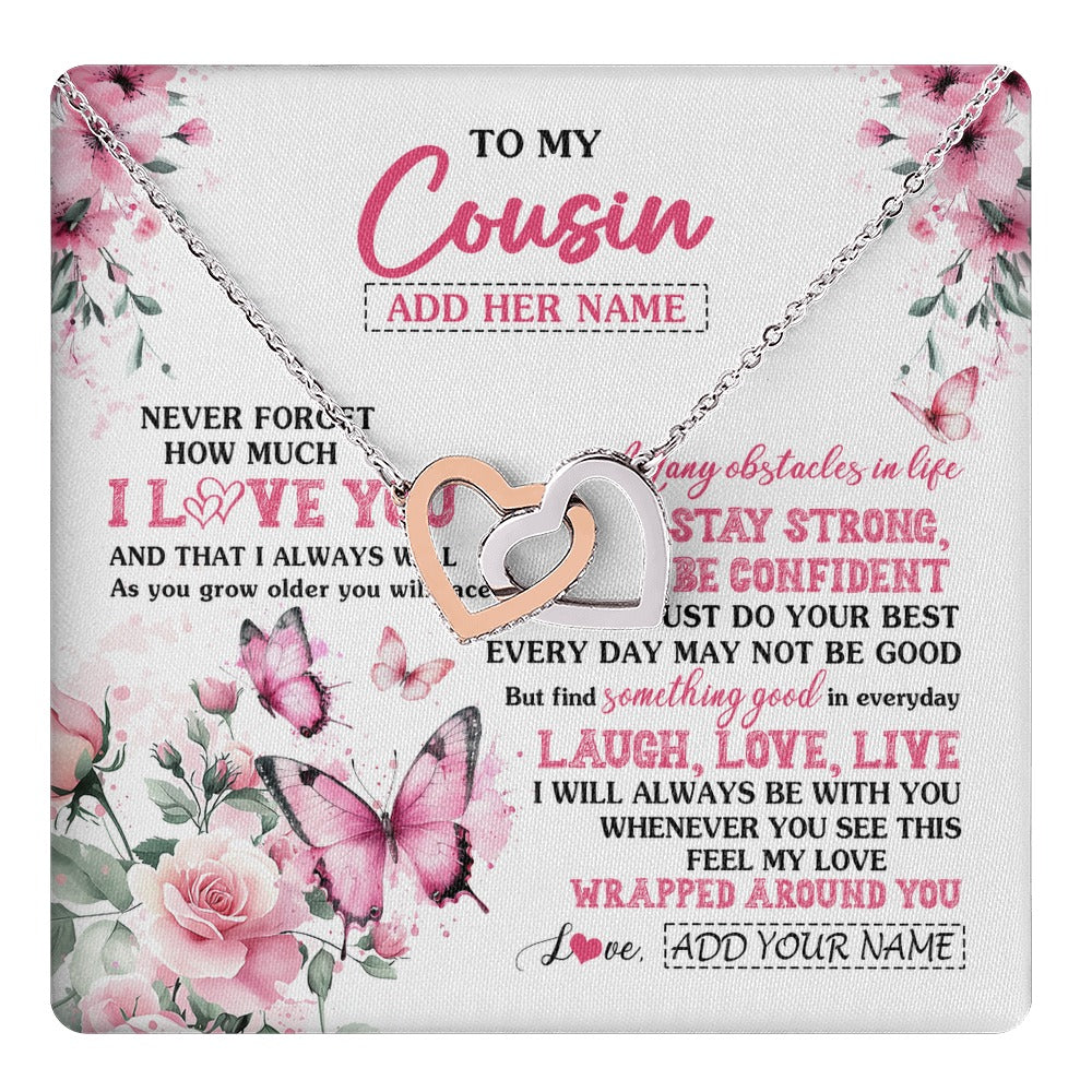 Interlocking Hearts Necklace Stainless Steel & Rose Gold Finish | 1 | Personalized To My Cousin Gifts From Family Necklace I Love You Butterfly Birthday Gifts For Cousin Graduation Christmas Custom Gift Box Message Card | https://teecentury.