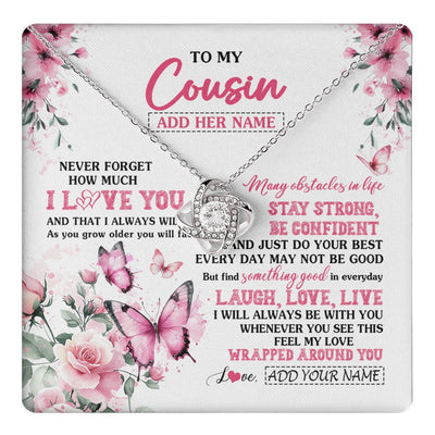 Love Knot Necklace 14K White Gold Finish | 1 | Personalized To My Cousin Gifts From Family Necklace I Love You Butterfly Birthday Gifts For Cousin Graduation Christmas Custom Gift Box Message Card | https://teecentury.