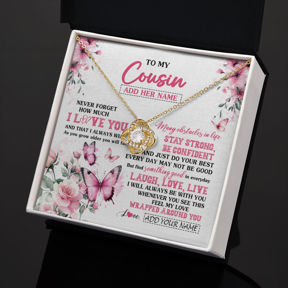 Love Knot Necklace 18K Yellow Gold Finish | 2 | Personalized To My Cousin Gifts From Family Necklace I Love You Butterfly Birthday Gifts For Cousin Graduation Christmas Custom Gift Box Message Card | https://teecentury.
