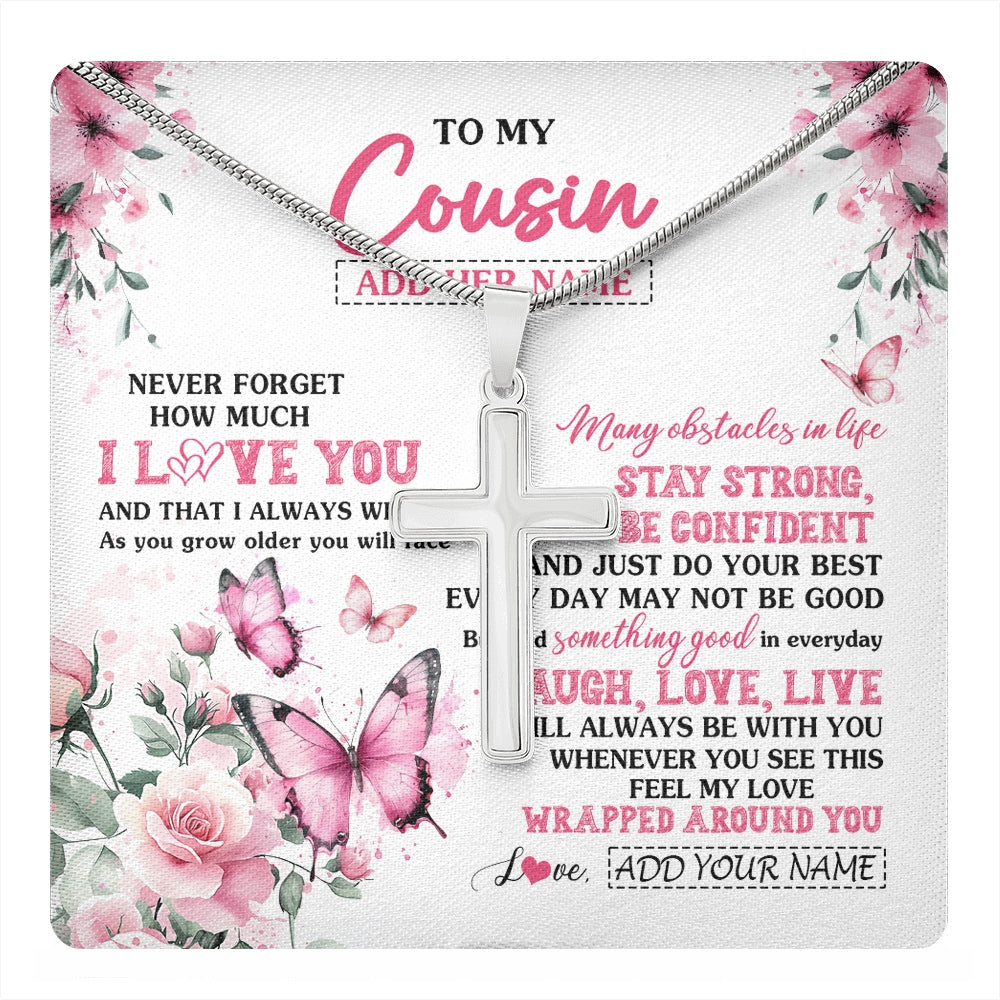 Stainless Cross Necklace Stainless Steel | 1 | Personalized To My Cousin Gifts From Family Necklace I Love You Butterfly Birthday Gifts For Cousin Graduation Christmas Custom Gift Box Message Card | https://teecentury.