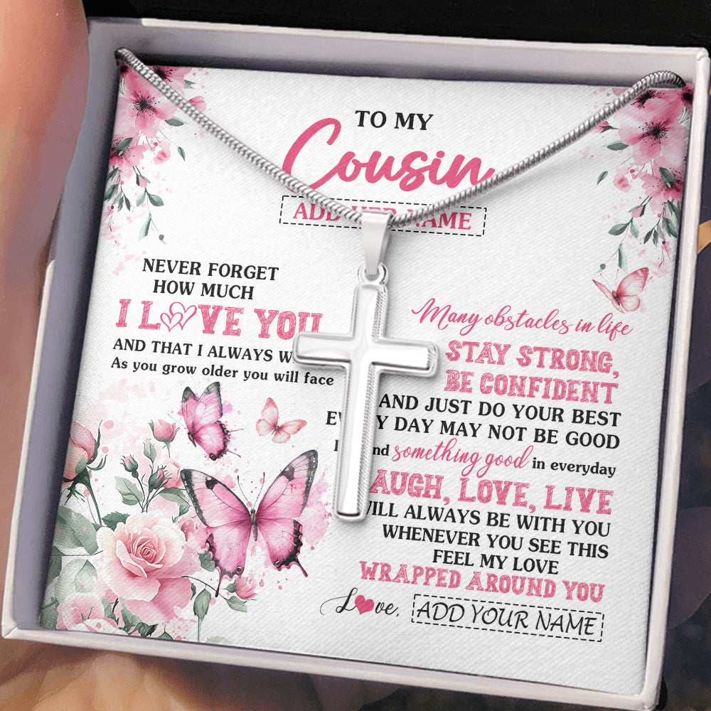 Stainless Cross Necklace Stainless Steel | 2 | Personalized To My Cousin Gifts From Family Necklace I Love You Butterfly Birthday Gifts For Cousin Graduation Christmas Custom Gift Box Message Card | https://teecentury.