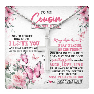Stainless Cross Necklace Stainless Steel | 1 | Personalized To My Cousin Gifts From Family Necklace I Love You Butterfly Birthday Gifts For Cousin Graduation Christmas Custom Gift Box Message Card | https://teecentury.