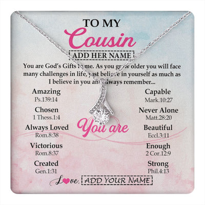 Alluring Beauty Necklace 14K White Gold Finish | 1 | Personalized To My Cousin Gifts Necklace From Family Christian Religious Jewelry Gifts For Cousin Birthday Graduation Christmas Custom Gift Box Message Card | https://teecentury.