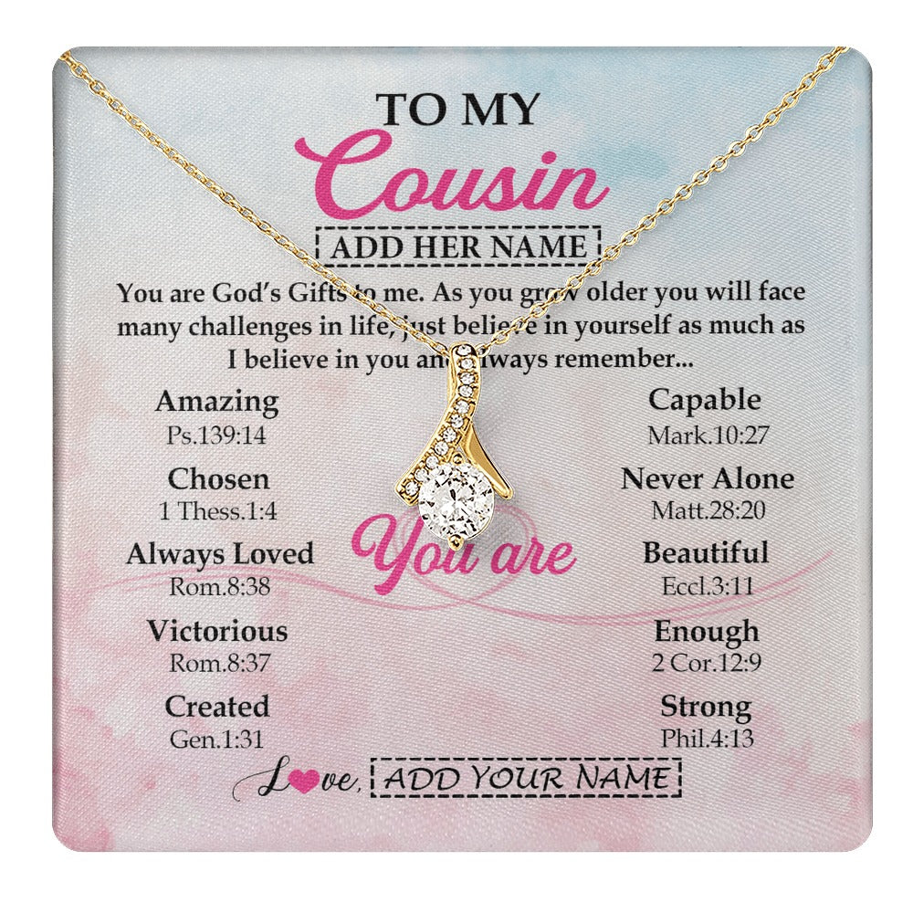 Alluring Beauty Necklace 18K Yellow Gold Finish | 1 | Personalized To My Cousin Gifts Necklace From Family Christian Religious Jewelry Gifts For Cousin Birthday Graduation Christmas Custom Gift Box Message Card | https://teecentury.