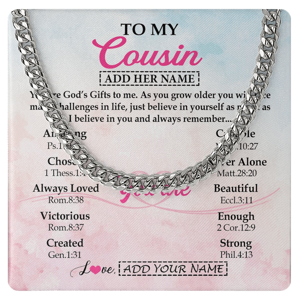 Cuban Link Chain Necklace Stainless Steel | 1 | Personalized To My Cousin Gifts Necklace From Family Christian Religious Jewelry Gifts For Cousin Birthday Graduation Christmas Custom Gift Box Message Card | https://teecentury.