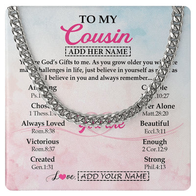 Cuban Link Chain Necklace Stainless Steel | 1 | Personalized To My Cousin Gifts Necklace From Family Christian Religious Jewelry Gifts For Cousin Birthday Graduation Christmas Custom Gift Box Message Card | https://teecentury.
