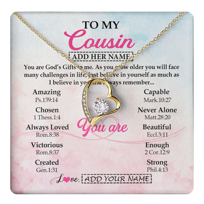 Forever Love Necklace 18K Yellow Gold Finish | 1 | Personalized To My Cousin Gifts Necklace From Family Christian Religious Jewelry Gifts For Cousin Birthday Graduation Christmas Custom Gift Box Message Card | https://teecentury.