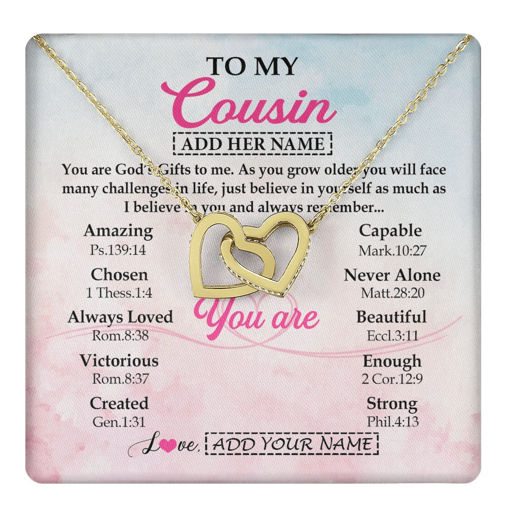 Interlocking Hearts Necklace 18K Yellow Gold Finish | 1 | Personalized To My Cousin Gifts Necklace From Family Christian Religious Jewelry Gifts For Cousin Birthday Graduation Christmas Custom Gift Box Message Card | https://teecentury.