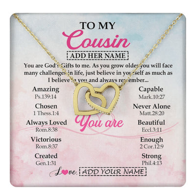 Interlocking Hearts Necklace 18K Yellow Gold Finish | 1 | Personalized To My Cousin Gifts Necklace From Family Christian Religious Jewelry Gifts For Cousin Birthday Graduation Christmas Custom Gift Box Message Card | https://teecentury.