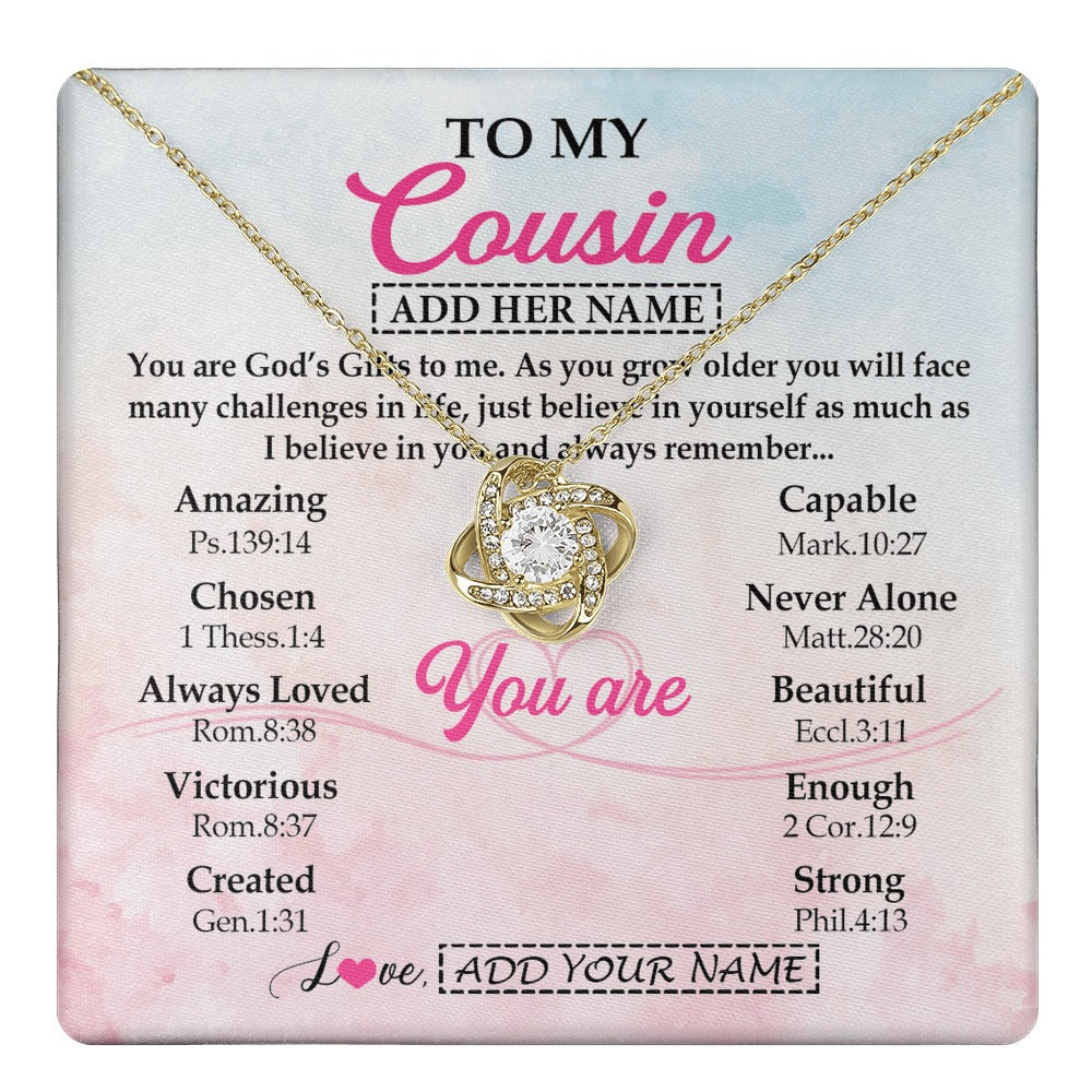 Love Knot Necklace 18K Yellow Gold Finish | 1 | Personalized To My Cousin Gifts Necklace From Family Christian Religious Jewelry Gifts For Cousin Birthday Graduation Christmas Custom Gift Box Message Card | https://teecentury.