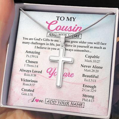 Stainless Cross Necklace Stainless Steel | 2 | Personalized To My Cousin Gifts Necklace From Family Christian Religious Jewelry Gifts For Cousin Birthday Graduation Christmas Custom Gift Box Message Card | https://teecentury.