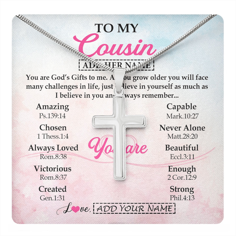 Stainless Cross Necklace Stainless Steel | 1 | Personalized To My Cousin Gifts Necklace From Family Christian Religious Jewelry Gifts For Cousin Birthday Graduation Christmas Custom Gift Box Message Card | https://teecentury.