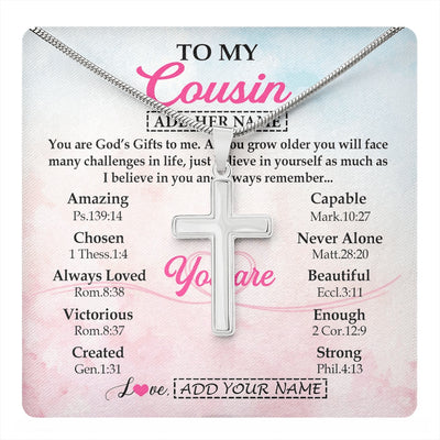 Stainless Cross Necklace Stainless Steel | 1 | Personalized To My Cousin Gifts Necklace From Family Christian Religious Jewelry Gifts For Cousin Birthday Graduation Christmas Custom Gift Box Message Card | https://teecentury.