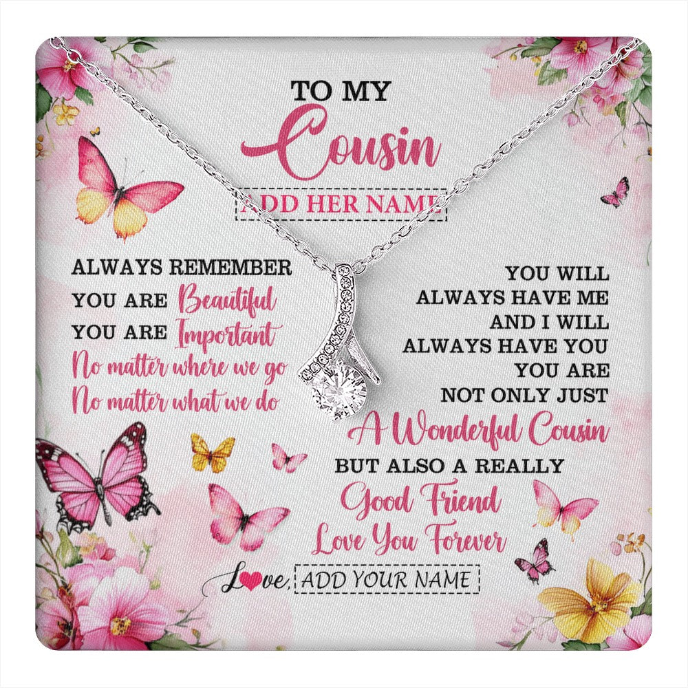 Alluring Beauty Necklace 14K White Gold Finish | 1 | Personalized To My Cousin Gifts Necklace From Family You Are Beautiful Birthday Gifts For Cousin Graduation Christmas Custom Gift Box Message Card | https://teecentury.