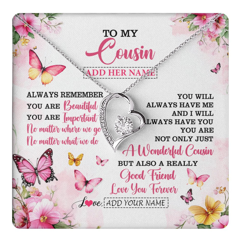 Forever Love Necklace 14K White Gold Finish | 1 | Personalized To My Cousin Gifts Necklace From Family You Are Beautiful Birthday Gifts For Cousin Graduation Christmas Custom Gift Box Message Card | https://teecentury.