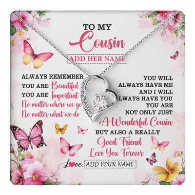 Forever Love Necklace 14K White Gold Finish | 1 | Personalized To My Cousin Gifts Necklace From Family You Are Beautiful Birthday Gifts For Cousin Graduation Christmas Custom Gift Box Message Card | https://teecentury.