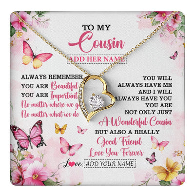 Forever Love Necklace 18K Yellow Gold Finish | 1 | Personalized To My Cousin Gifts Necklace From Family You Are Beautiful Birthday Gifts For Cousin Graduation Christmas Custom Gift Box Message Card | https://teecentury.